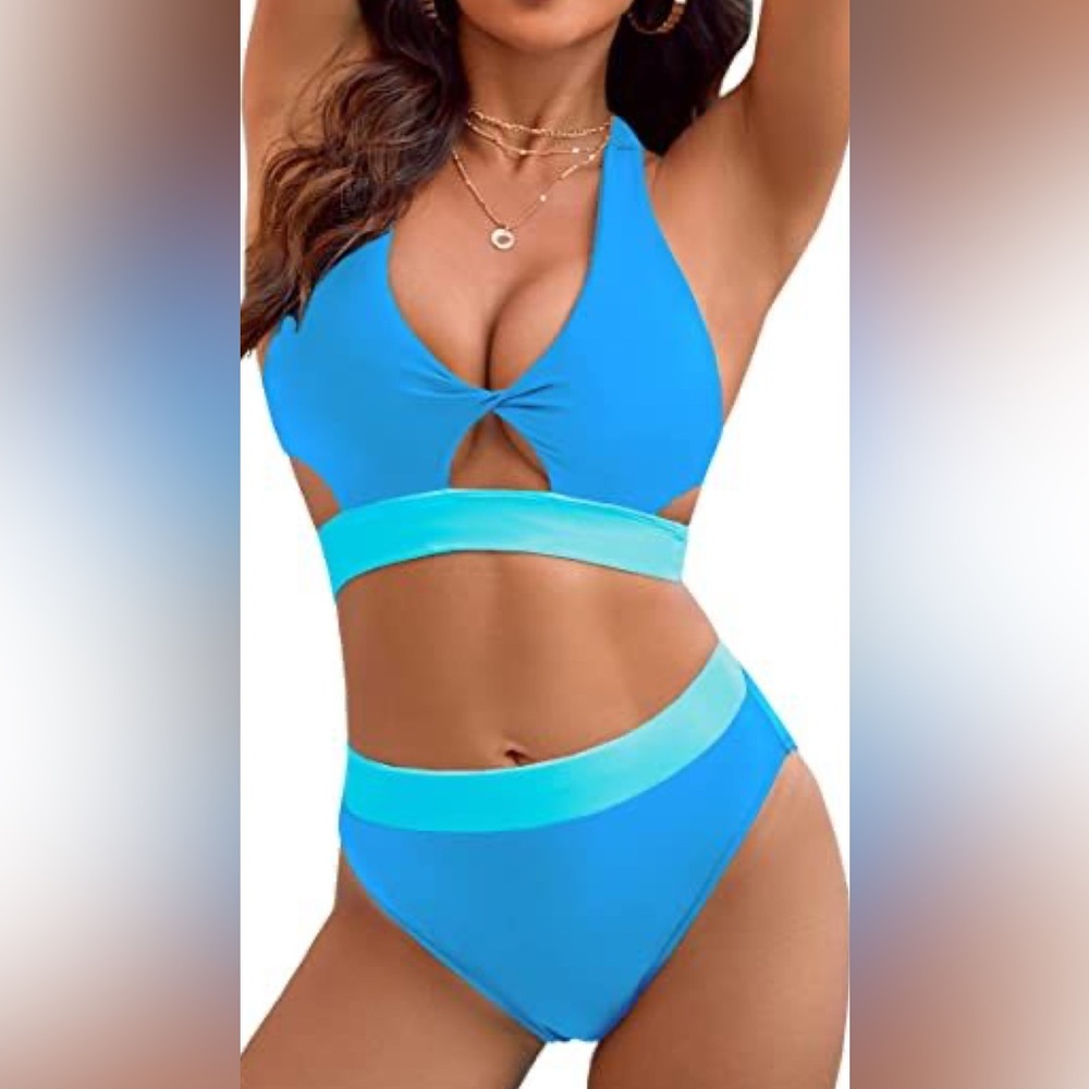 Blooming Jelly Blue and Aqua Bikini Set XL - high waisted